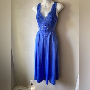 Vintage Olga Blue Lace Maxi Nightgown